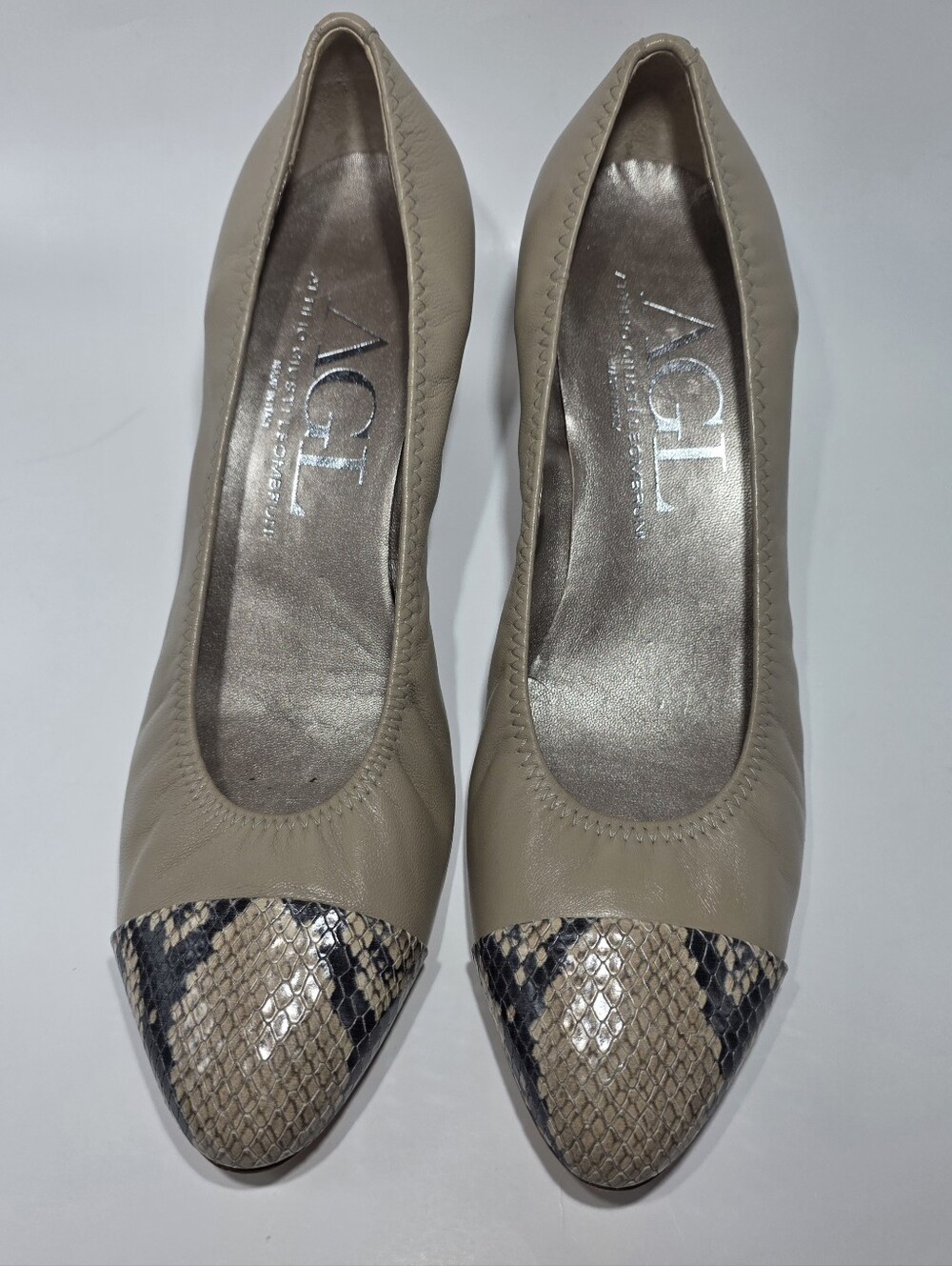 AGL Attilio Giusti Leombruni Women's Leather Pumps Snake Cap Toe EU 42 Italy - Picture 1 of 13